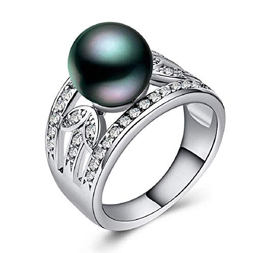 MAIHAO Fashion Ring Lucky 925 Silver Jewelry Elegant Round Cut Black Pearl Women Wedding Ring Size 6-10 -US Code 9-