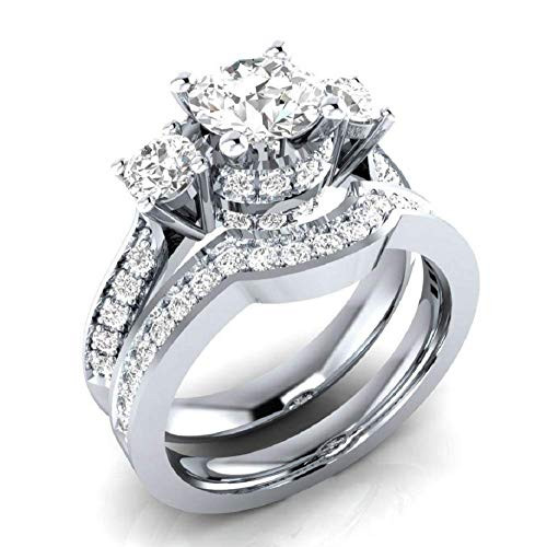MAIHAO 2-in-1 Womens 925 Silver White Sapphire Ring Set Wedding Engagement Propose Engagement Ring Set Jewelry Size 6-10 -US Code 8-