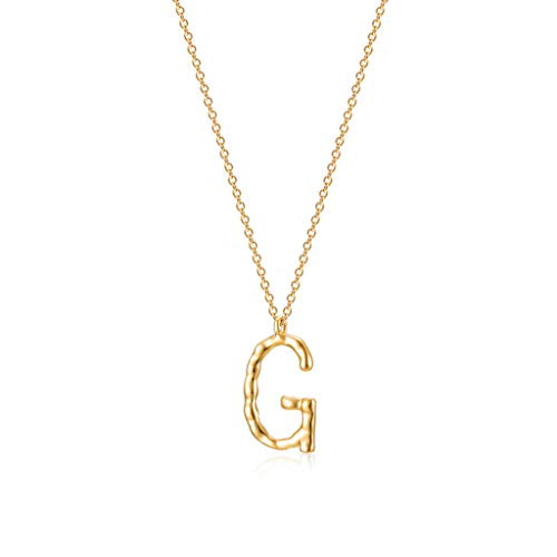Mevecco Gold Dainty Initial Necklace 18K Gold Plated Large Big Letters Pendant Necklace Hammered Script Name Monogram Necklaces Personalized Alphabet