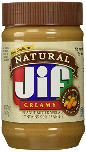 Jif Natural Low Sodium Creamy Peanut Butter 16 oz -Pack of 2-