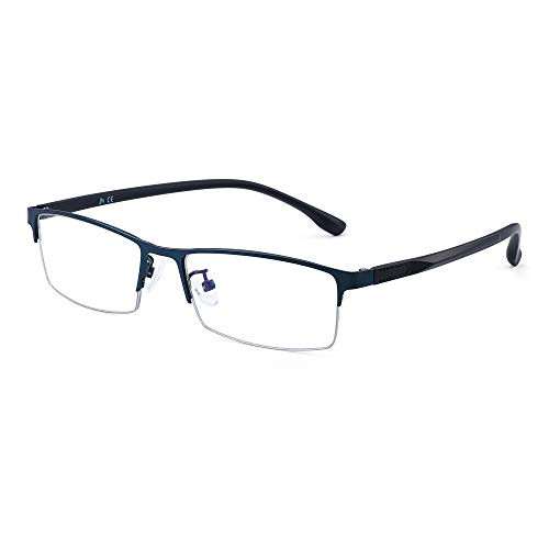 JM Classic Rectangle Blue Light Blocking Glasses for Men Semi Rimless Computer Readers Blue