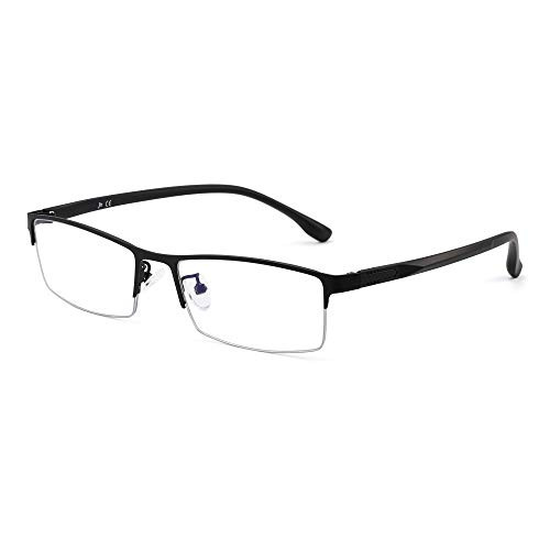 JM Classic Rectangle Reading Glasses for Men Semi Rimless Blue Light Blocking Computer Readers Black -1-75
