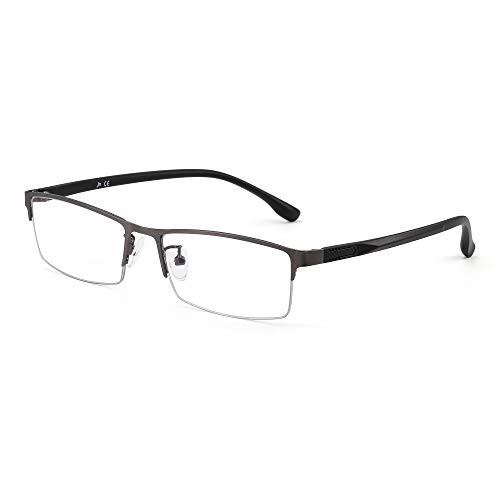 JM Classic Rectangle Reading Glasses for Men Semi Rimless Blue Light Blocking Computer Readers Gunmetal -1-5