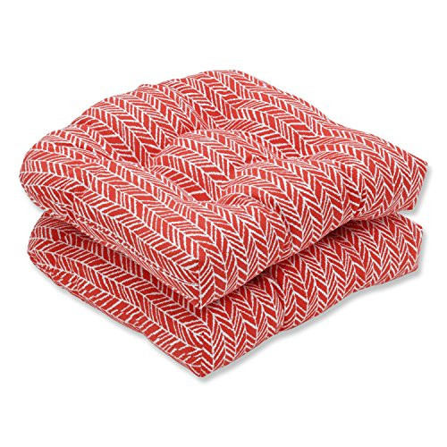 Pillow Perfect Outdoor | Indoor Herringbone Tomato Wicker Seat Cushion ((, 2 Piece