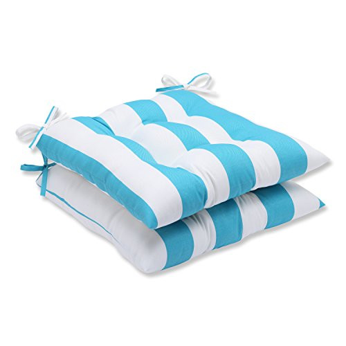 Pillow Perfect Outdoor Cabana Stripe Wrought Iron Seat Cushion, Turquoise, Set of 2