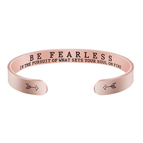 Joycuff Rose Gold Motivational Cuff Bracelet Inspirational Jewelry Be Fearless Encouragement Graduation Gifts for Her Hidden Message Bangle