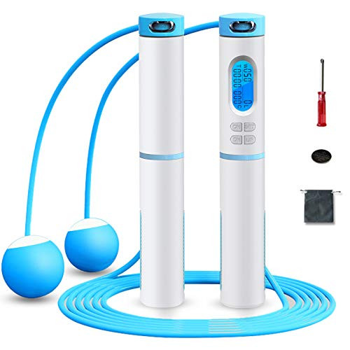LUOWAN Jump Rope Digital Counting Weighted Rope Skipping with Calories Counter for Indoor and Outdoor Fitness Exercises Cordless Skipping Rope Adjusta