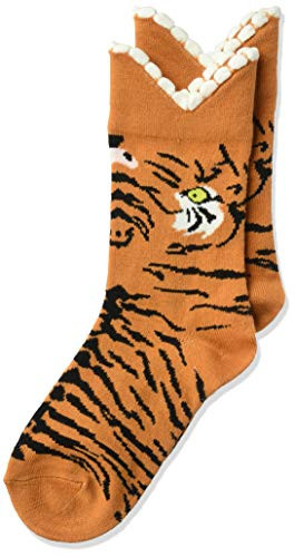 K- Bell Socks unisex child Wide Mouth Crew Casual Sock  Tiger-Orange  Shoe Size 11-14 US