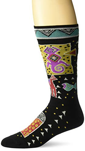 Laurel Burch Mens Folklorica Crew Socks  black  Shoe Size 6-12