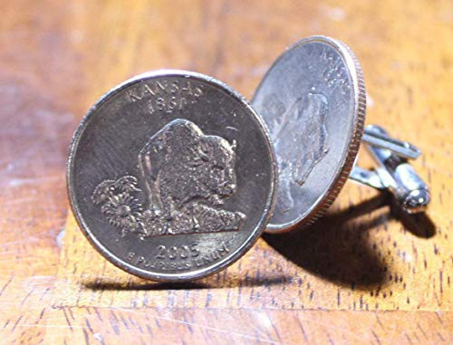 Kansas Cuff Links  Kansas novelty for him  stocking stuffer for men  Quarter Cufflinks