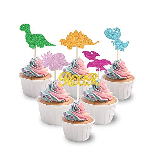 KAPOKKU Baby Dinosaur Cupcake Toppers Roar Glitter Dinosaur Cupcake Toppers for Kids Birthday Baby Shower Party Decorations Supplies-Set of 24- -Baby KAPOKKU Baby Dinosaur Cupcake Toppers Roar Glitter Dinosaur Cupcake Toppers for Kids Birthday Baby Shower Party Decorations Supplies-Set of 24- -Baby