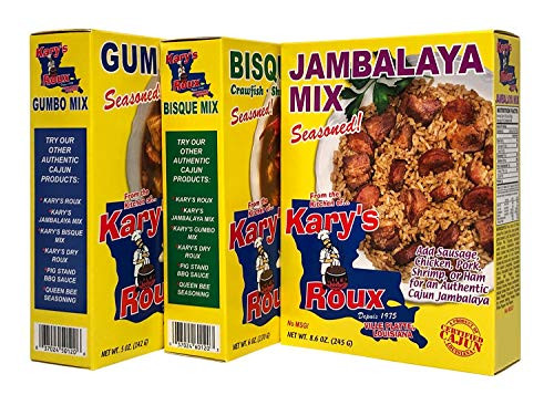 Karys Roux Seasoned Mix Variety Pack - 3 Pack Bundle - One of Each - Gumbo Mix Jambalaya Mix and Bisque Mix Karys Roux Seasoned Mix Variety Pack - 3 Pack Bundle - One of Each - Gumbo Mix Jambalaya Mix and Bisque Mix