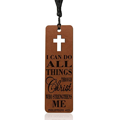 KATE POSH I can do All Things Through Christ who Strengthens me Philippians 413 - Engraved Rawhide Leather Bookmark  Christian and Catholic Gifts  Book