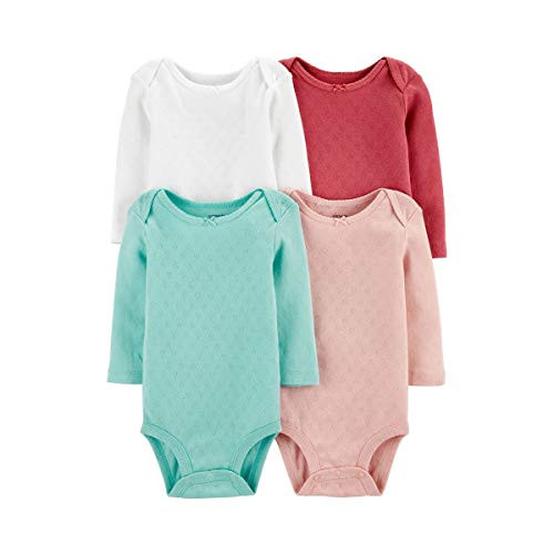 Carters Baby 4 Pack Long Sleeve Bodysuit Set  Girls Solid  6 Months
