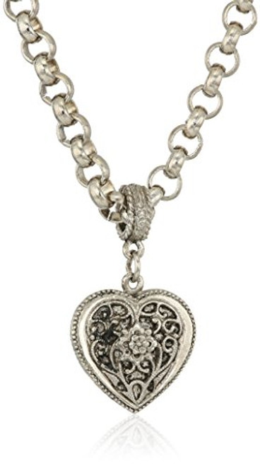 1928 Jewelry Womens Silver Tone Filigree Heart Pendant Necklace 16 1928 Jewelry Womens Silver Tone Filigree Heart Pendant Necklace 16