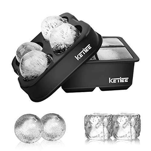 Silicone Ice Cube Tray Set - KETIEE Sphere Ice Ball Maker with Lid and Square Ice Cube Molds for Whiskey Cocktail Bourbon  Reusable and BPA Free