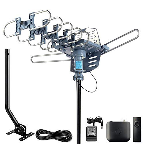 CeKay Digital TV Antenna Outdoor Antenna Amplified HDTV Antenna Motorized 360 Degree Rotation 150 Miles with 40FT RG6 Coax Cable & Mounting Pole Snap-On Installation - UHF/VHF/1080P
