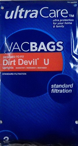 UltraCare Vacuum Bags for Dirt Devil type U Upright - 3 pk