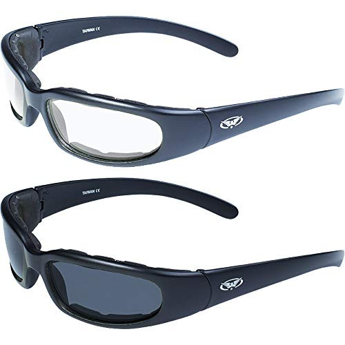 2 Pairs of Global Vision Chicago Padded Motorcycle Riding Sunglasses Black Frames Clear - Smoke Lenses 2 Pairs of Global Vision Chicago Padded Motorcycle Riding Sunglasses Black Frames Clear - Smoke Lenses