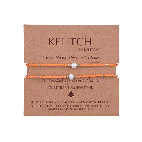 KELITCH Shell Pearl Seed Bead Friendship Bracelets Handmade Adjustable String Bracelets G  2 Pcs