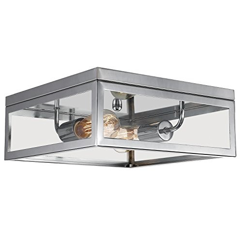 Globe Electric Memphis 2-Light Flush Mount Ceiling Light, Chrome Finish, Clear Glass Panes, 65747 Globe Electric Memphis 2-Light Flush Mount Ceiling Light, Chrome Finish, Clear Glass Panes, 65747