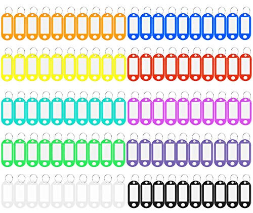 200Pcs Key Tags  Plastic Key Labels 10 Colors Key ID Tags ID Label Tags with Split Ring Label Window