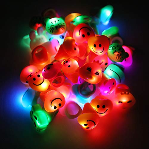 24PCS Kids Light Up Rings  Rubber Party Favors Rings Cute Animal Heart Shape LED Finger Ring Light Glow in The Dark Light Up Toys Jelly Rings For Kids