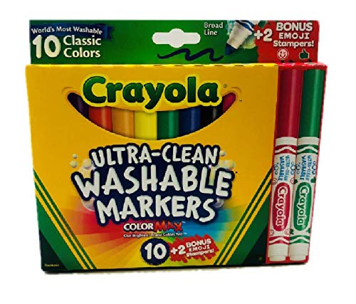 Crayola Ultraclean Broad Line Washable Markers Color Max 10 Ct Plus Emoji Stampers Crayola Ultraclean Broad Line Washable Markers Color Max 10 Ct Plus Emoji Stampers
