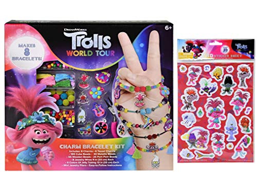 Trolls 2 Charm Bracelet with Stickers for Kids  Bracelet Kit and Kids Stickers  Charm Bracelets Kit  Trolls Toys  Bracelet Kit for Kids  Bracelet Kits