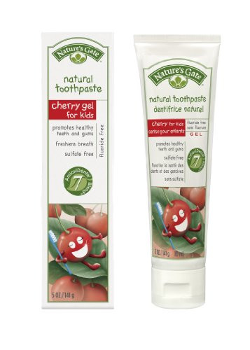 Natures Gate Natural Toothpaste without Fluoride  Cherry Gel  5 oz -141 g- -Pack of 4-