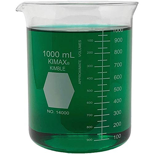 Kimble KIMAX 14000-1000  1000ml Low Form Griffin Glass Beaker  Double Scale  Graduated -Single-