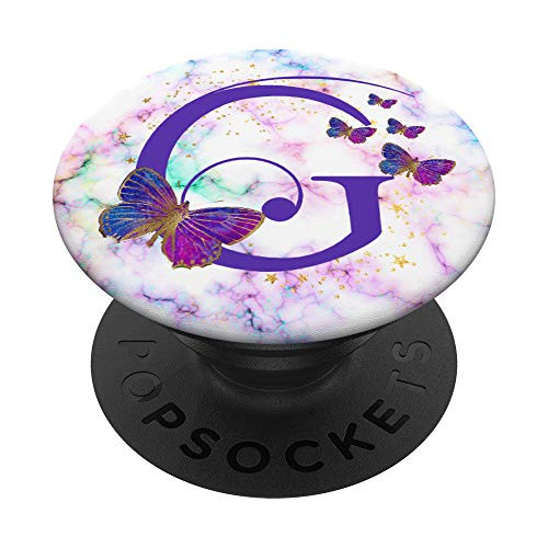 Purple Letter G Initial Butterfly Monogram PopSockets PopGrip Swappable Grip for Phones and Tablets