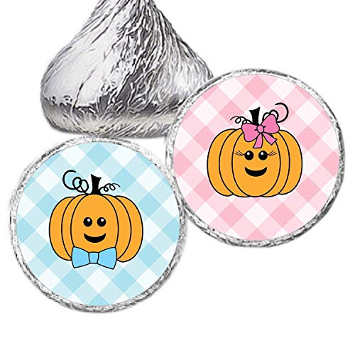 324 -75 inch Pumpkin Kiss Stickers - Gender Reveal Party  Twin Boy Girl Birthday  or Baby Shower Labels - Pink and Blue