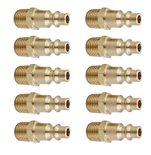 Air Hose Fittings And Quick Connect Air Fittings  1-4 Inch NPT Brass Male Air Coupler Plug -10 Piece- Industrial Type D  Air Compressor Fittings