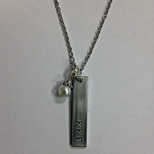 Kappa Kappa Gamma Bar Pendant with glass pearl dangle KKG gift Sorority Greek Necklaces comes on an 18 inch stainless steel link necklace with lobs Kappa Kappa Gamma Bar Pendant with glass pearl dangle KKG gift Sorority Greek Necklaces comes on an 18 inch stainless steel link necklace with lobs