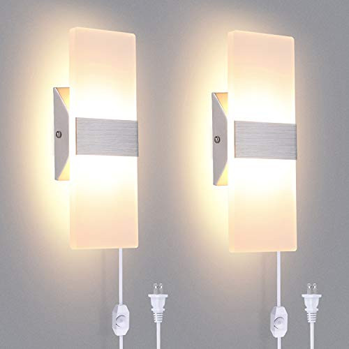 KOMINT Wall Sconce Plug in  Dimmable Wall Sconces 15W 3000K Warm White Wall Sconce Lighting with 6FT Plug in Cord and a Dimmable On-Off Switch on The