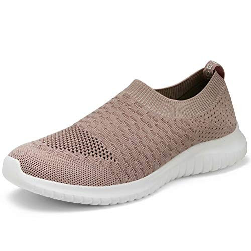 konhill Womens Walking Tennis Shoes - Lightweight Athletic Casual Gym Slip on Sneakers 7 US Apricot 38