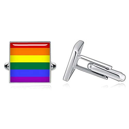 Kooer Rainbow Cufflinks Custom Personalized Wedding LGBT Cuff Links LGBT Wedding Gift -Style 1-