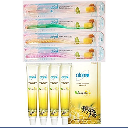 Atomy Toothbrush Toothpaste Set 4 Family 99-9 Gold Coated Super Nano Slim Propolis Green Tea Extract Herbal Oral Care