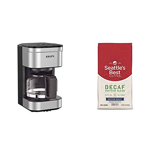 KRUPS Simply Brew Compact Filter Drip Coffee Maker  5-Cup  Silver and Seattles Best Coffee Decaf Portside Blend -Previously Signature Blend No- 3- Medi