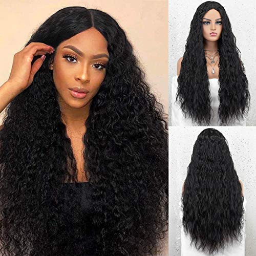 Kryssma Black Long Curly Wigs for Women Synthetic Long Wavy Wig with Middle Parting Heat Friendly 22 Inches Kryssma Black Long Curly Wigs for Women Synthetic Long Wavy Wig with Middle Parting Heat Friendly 22 Inches