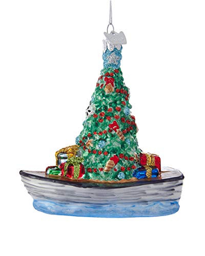 Kurt Adler 4In Noble Gems Boat with Tree Glass Ornament