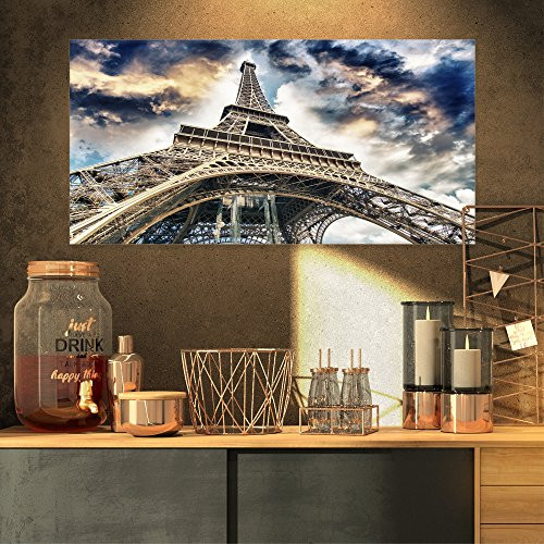 Designart PT10126-32-16 The Paris Eiffel Tower View from Ground-Cityscape Canvas print-32X16, 32x16 Blue Designart PT10126-32-16 The Paris Eiffel Tower View from Ground-Cityscape Canvas print-32X16, 32x16 Blue