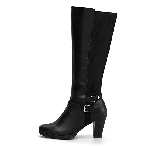 mysoft Womens Knee High Boots Wide Calf Chunky Heel Boots with Zipper