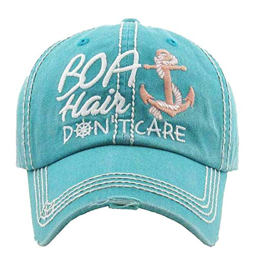 Boat Hair Dont Care Womens Vintage Cotton Baseball Hat -Turquoise-