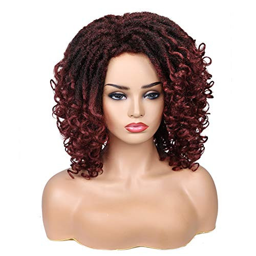 Lady Hanne Dreadlock Wig Black Burgundy Short Afro Curly Wigs Braided Twist Dreadlock Wigs Heat Resistant Synthetic Daily Party Replacement Wig for Wo