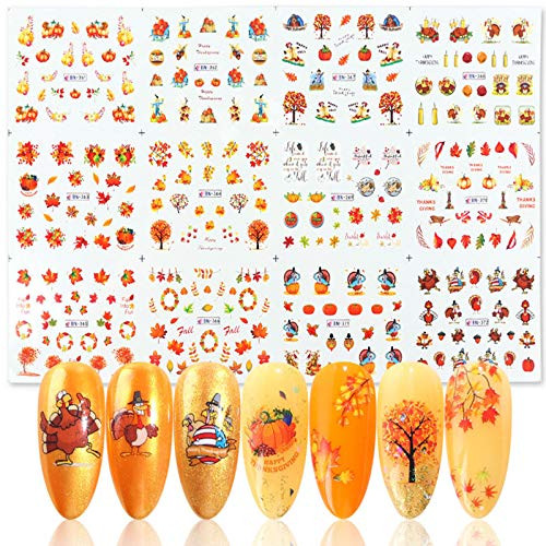 LAKYTION 12 Sheets Fall Nail Stickers Maple Leaf Autumn Nail Art Decals Thanksgiving Day Water Decal Transfer Turkey Pumpkin Nail Art Foil Stickers Ma LAKYTION 12 Sheets Fall Nail Stickers Maple Leaf Autumn Nail Art Decals Thanksgiving Day Water Decal Transfer Turkey Pumpkin Nail Art Foil Stickers Ma