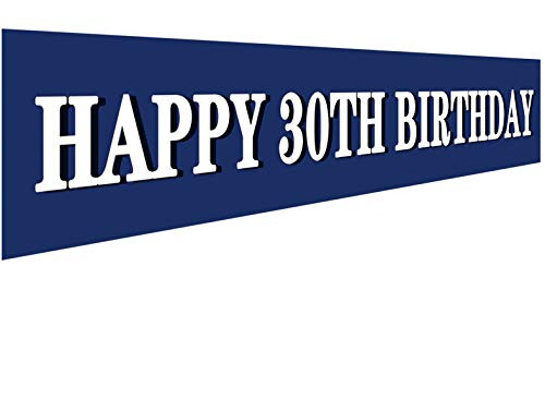 Large Blue Happy Birthday Banner - Huge 30th Bday Yard Sign - 30th Birthday Party Supplies Decorations - Blue and White Birthday Decoration Outdoor In
