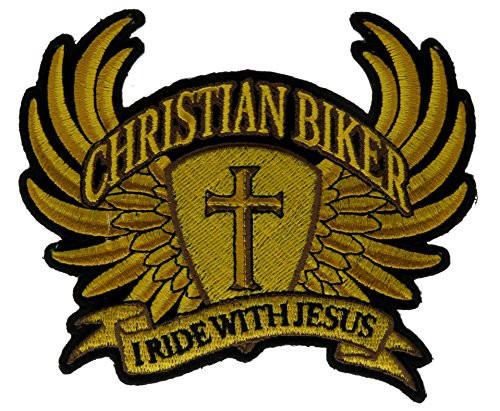 Large I Ride with Jesus Christian Golden Biker Wings Cross 10 X 8-5 inch Patch IVANPL5491