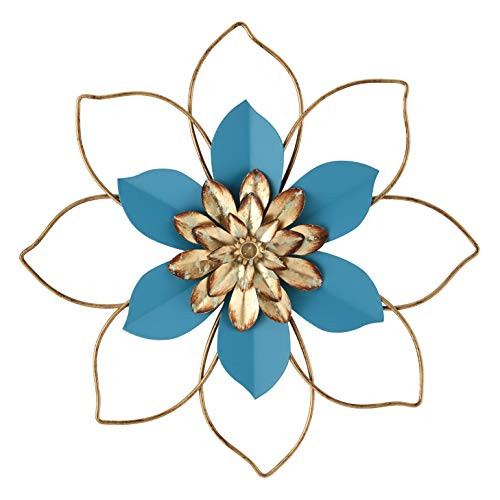 H HOMEBROAD- Metal Flower Wall Decor Hanging Decorations Outdoor Wall Sculptures for Home Bedroom Bathroom Kitchen Garden  Blue  12inch